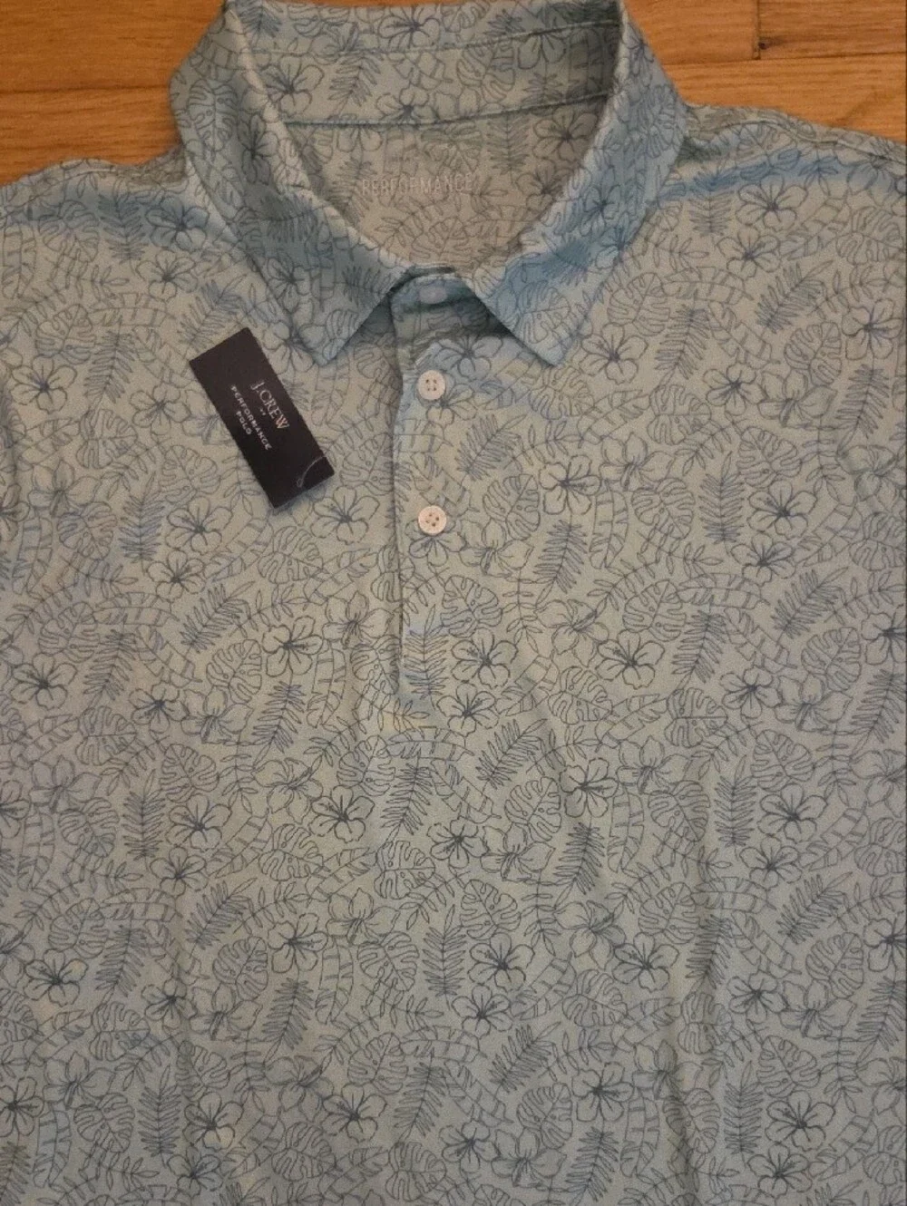 J.Crew Men's Large Floral Stretch Performance Polo Shirt Light Blue NWT
